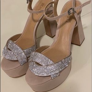 SCHUTZ HIONA BLOCK JEWELED HEELS